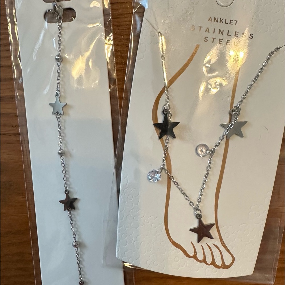 Silver Star Anklet with Charms and bracelet